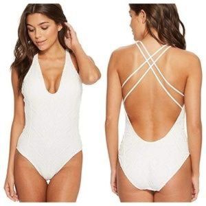 Polo Bordeaux Crochet Plunge One Piece Swimsuit